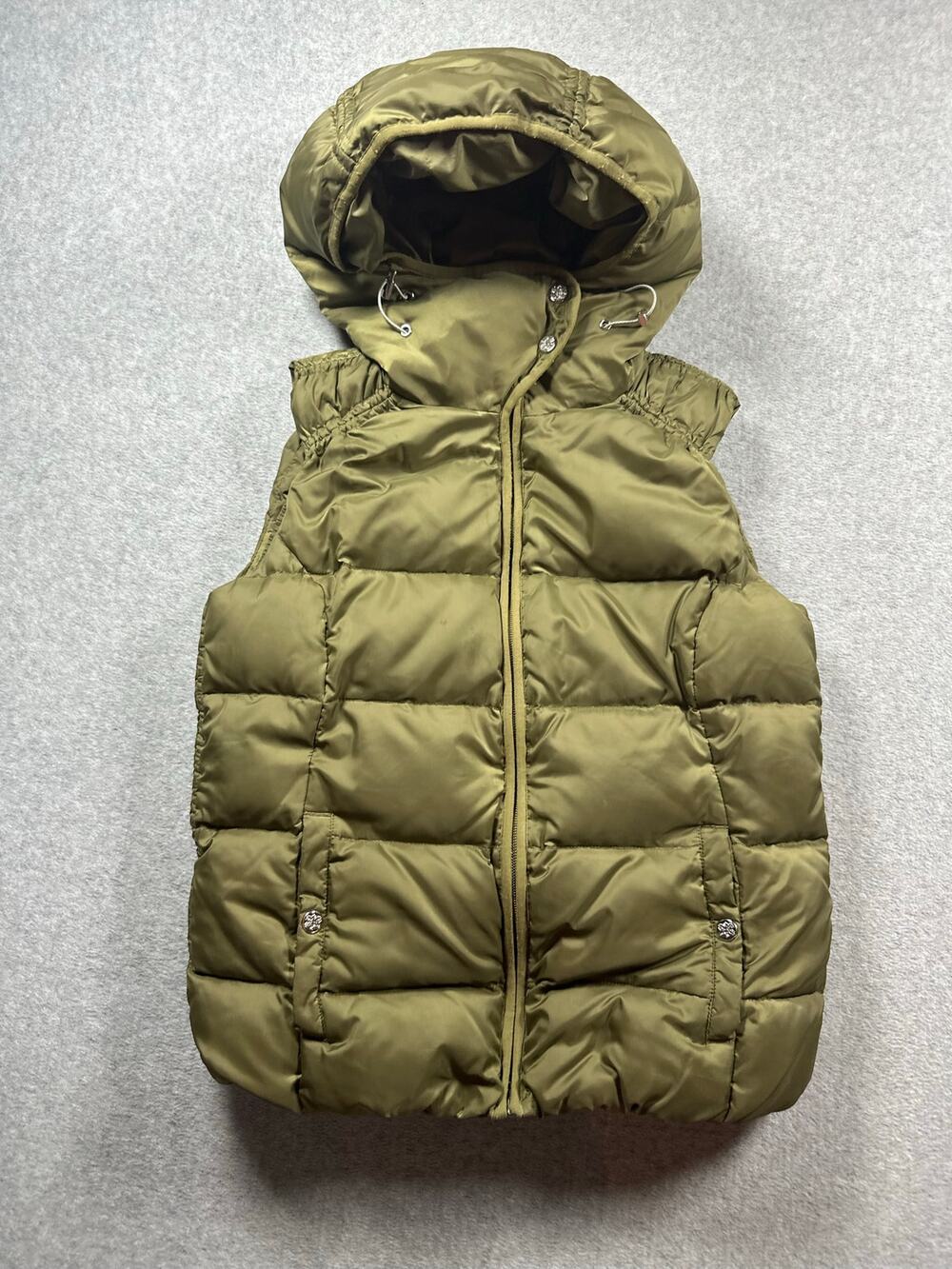 Eddie Bauer Premium Goose Down Puffer Vest Women's Small Green Hooded Full-Zip